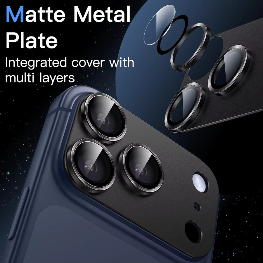 Kamera-Objektivschutz für iPhone 17 Pro Max aus Metall-Aluminium-Legierung und gehärtetem Glas in Schwarz Titan - Bild 2