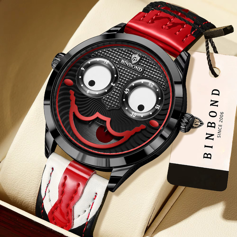 BINBOND Armbanduhr Clown Face, Quarz, Leder, Schwarz, Herren - Bild 2