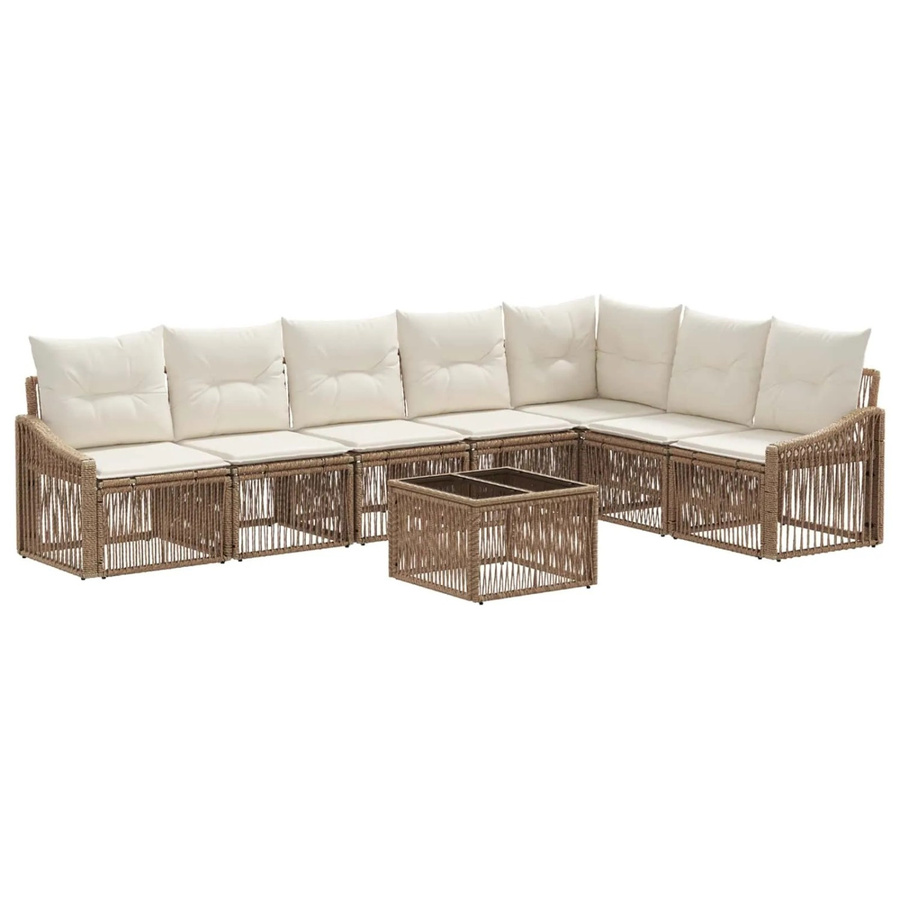 vidaXL Gartensofa-Set 8-teilig aus Poly-Rattan in Beige mit Polsterung und pulverbeschichtetem Stahlgestell - Bild 2