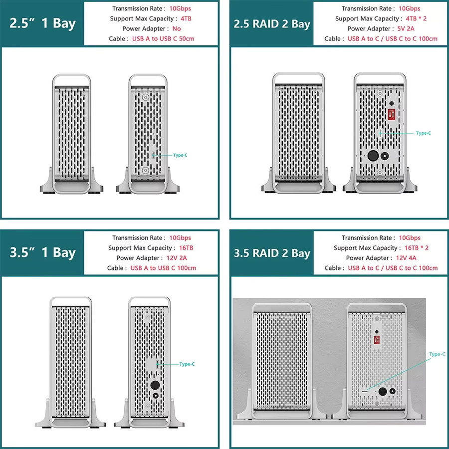 Yottamaster HOT 2,5 Zoll Festplattengehäuse für HDD und SSD mit SATA 3.0 und USB 3.1 Gen2 10 Gbit/s in Silber - Bild 2