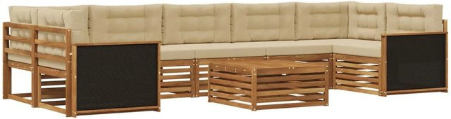 vidaXL Outdoor-Sofagarnitur aus Akazienholz mit 8 Polstern in Natur und Beige - Bild 1