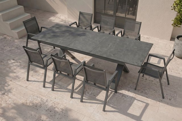 Hartman Garten-Essgruppe Xanadu / Aruba in Xerix/Anthrazit aus Aluminium und Glaskeramik mit 8 Stapelsesseln, Tisch erweiterbar, B/T: 220 x 100 cm bis 280 x 100 cm - Bild 1