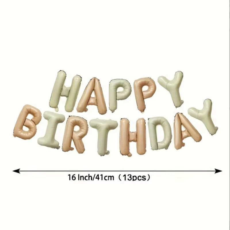 Happy Birthday Buchstabenballons in Beige und Braun im Boho-Stil, Höhe: 40,6 cm - Bild 1