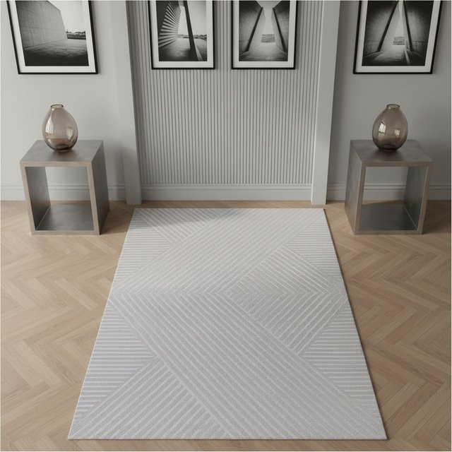 Teppich Kurzflor ILLER von Kadima Design in Silber mit 3D-Design aus Jute, B/T: 200 x 290 cm - Bild 1