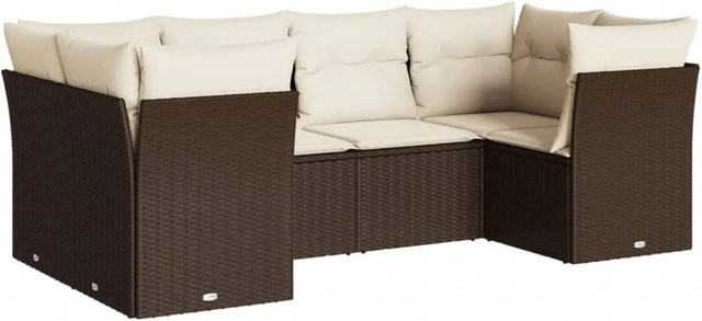 vidaXL 6-teilige Garten-Sofagarnitur in L-Form aus braunem PE-Rattan mit cremeweißen Kissen und Stauraum - Bild 1