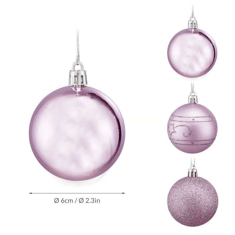CASARIA Weihnachtskugeln in Pink und Rosa, 48er Set aus Kunststoff in matt, glänzend und glitzernd - Bild 2