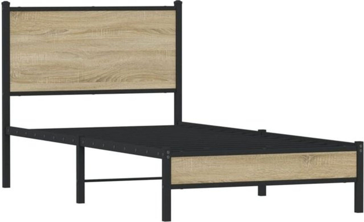 Metallbett Vidaxl in Sonoma-Eiche Natur und Braun im Industrial-Stil, B/T/H: 90 x 190 cm - Bild 1