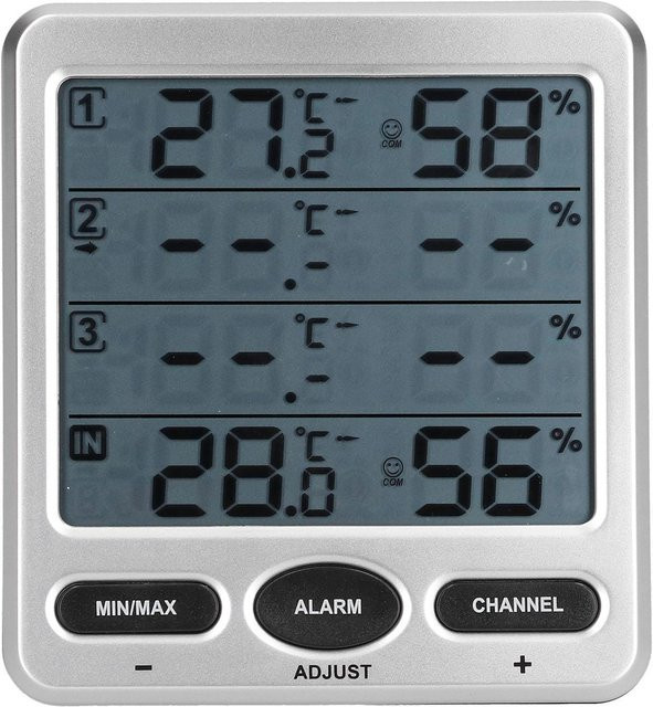 Koogeelife Digitales Thermometer Hygrometer TSWS10 mit LCD-Display und 3 Fernsensoren in Schwarz und Silber - Bild 1