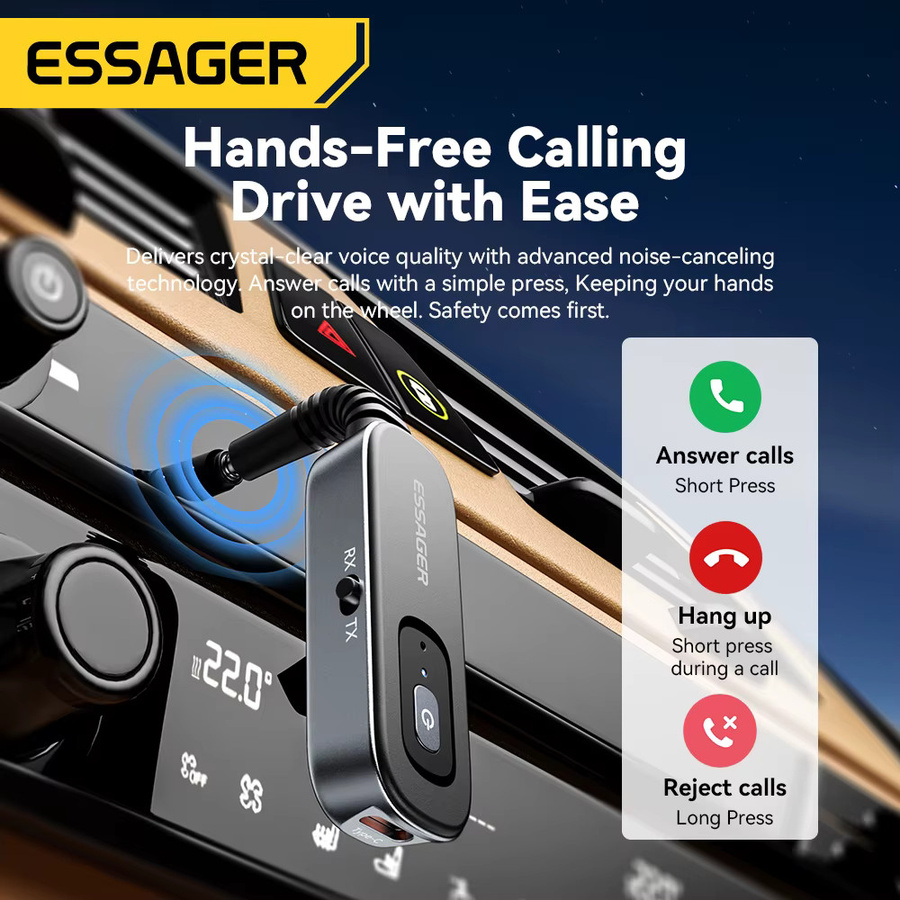 Essager Bluetooth 5.1 Audio Receiver und Sender mit Mikrofon, 3,5 mm AUX Stereo Musik Wireless Adapter in Schwarz - Bild 3