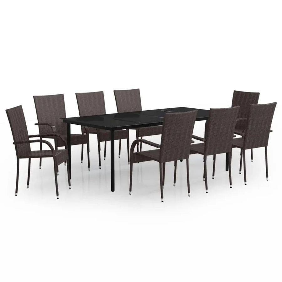 vidaXL 9-teilige Garten-Essgruppe aus PE-Rattan und pulverbeschichtetem Stahl in Braun und Schwarz - Bild 2
