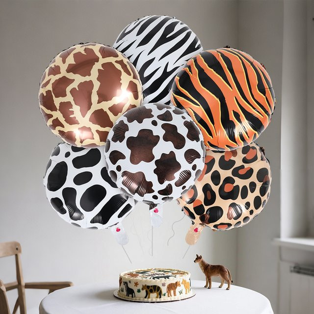 PATIMATE Safari Luftballons mit Tierprint für deine Geburtstagsdeko, Multicolor Aluminiumfolienballons mit Leopard, Tiger, Zebra und Giraffe Motiv - Bild 1