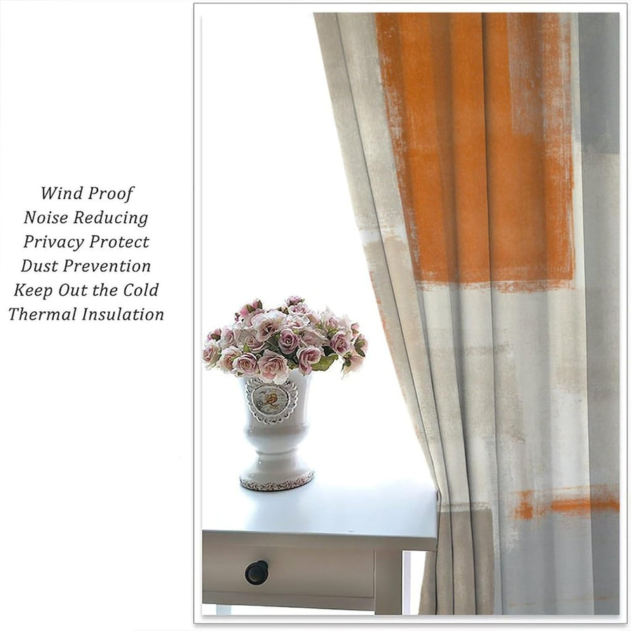 JFCurtain Vorhang mit geometrischem abstraktem Design in Orange, modern und semi-transparent, Breite: 60 cm, Höhe: 150 cm - Bild 2