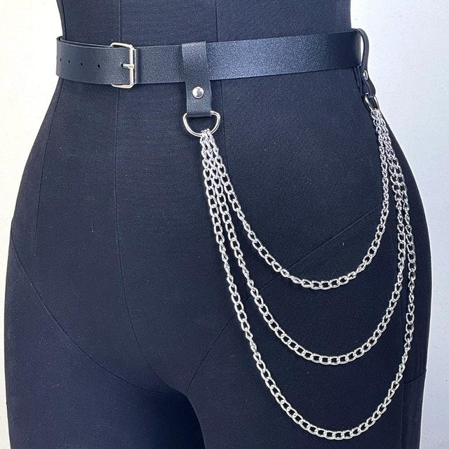 YIRAN Taillengürtel Damen, PU-Leder, mit Kette, grau - Bild 1