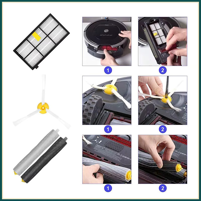 Ersatzteil-Set für iRobot Roomba 800 900 980 990 Serie mit HEPA-Filtern und Seitenbürsten - Bild 3