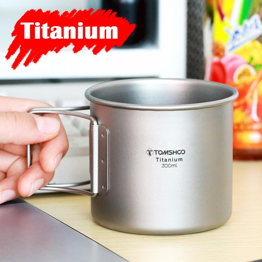 TOMSHOO Ultraleichter Titanbecher Set für den Außenbereich, 2-teilig, Silber, 350 ml und 750 ml mit faltbarem Griff - Bild 8