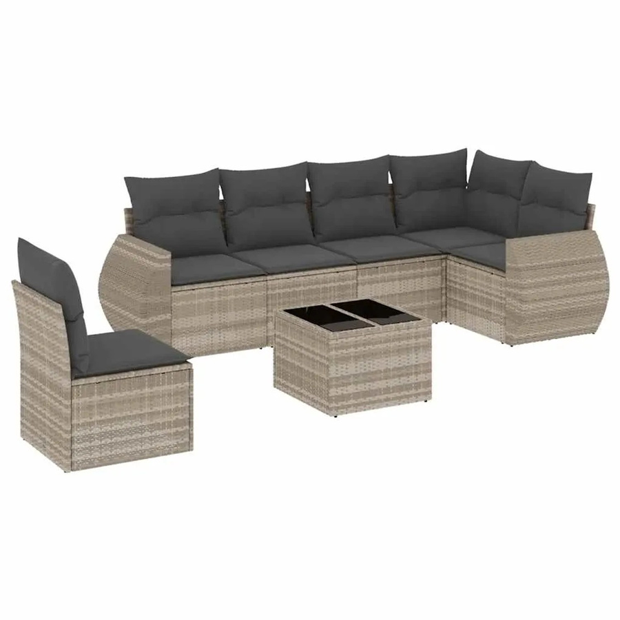 vidaXL 7-teilige Garten-Sofagarnitur in L-Form aus Polyrattan mit Kissen in Hellgrau - Bild 2