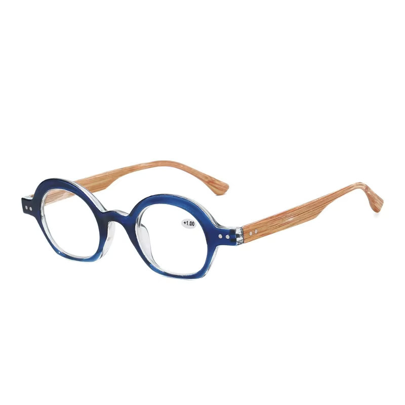 Lesebrille, rund, Vollrand, Holzmaserungimitat, blau, Unisex - Bild 2