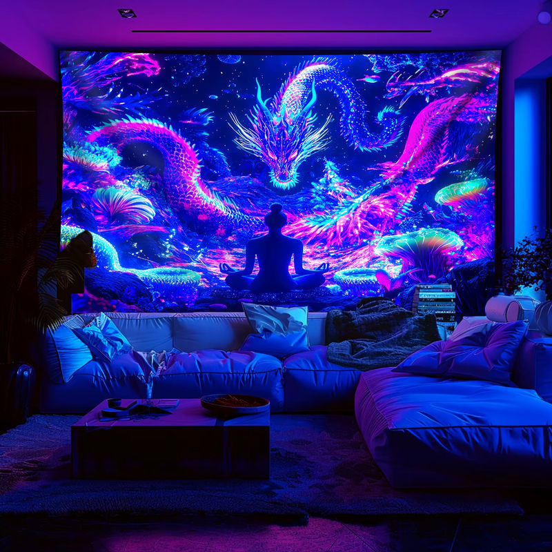 VIKAMA Neon-Drachen-Wandteppich in Multicolour für dein Wohnzimmer, Oriental Fantasy Wanddeko für Meditation und Yoga, B: 60 cm, H: 40 cm - Bild 2