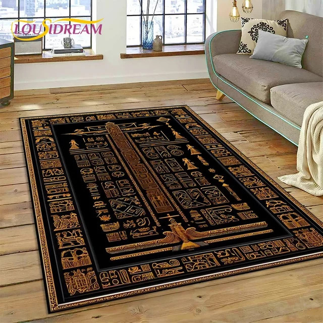 VIKAMA Retro American Myth Teppich in Schwarz, schmutzabweisend, ethnisch im rechteckigen Design für Wohnzimmer und Schlafzimmer - Bild 1