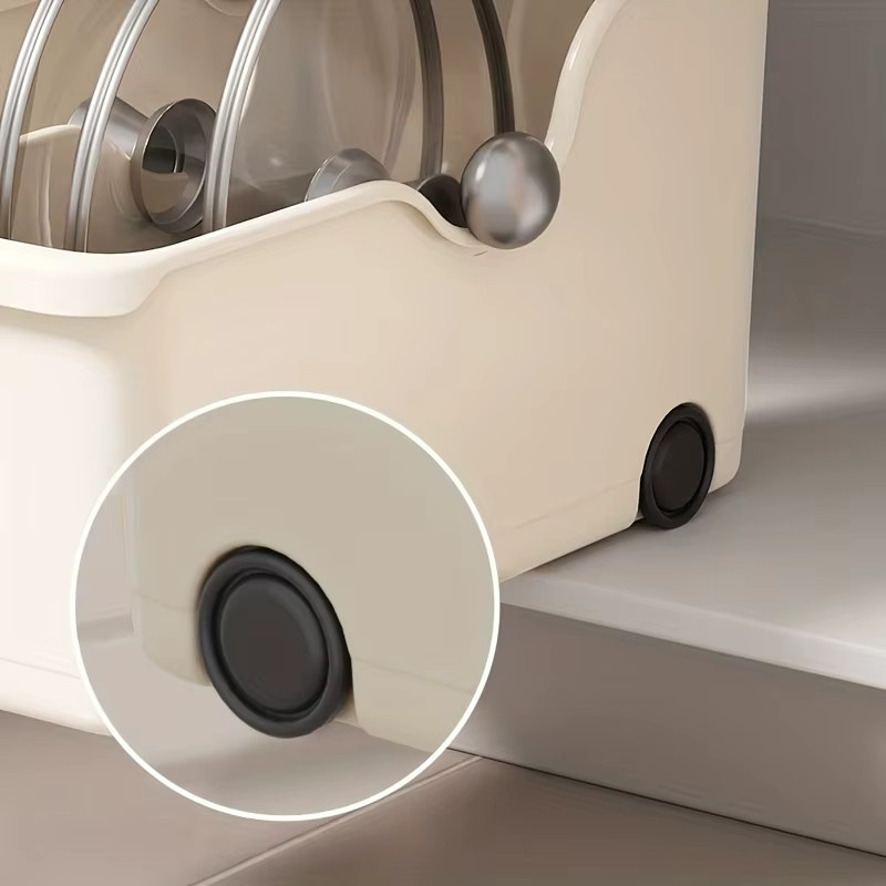 Küchen-Aufbewahrungsbox für Topfdeckel aus Kunststoff in Weiß mit Schublade und Riemenscheibe - Bild 4