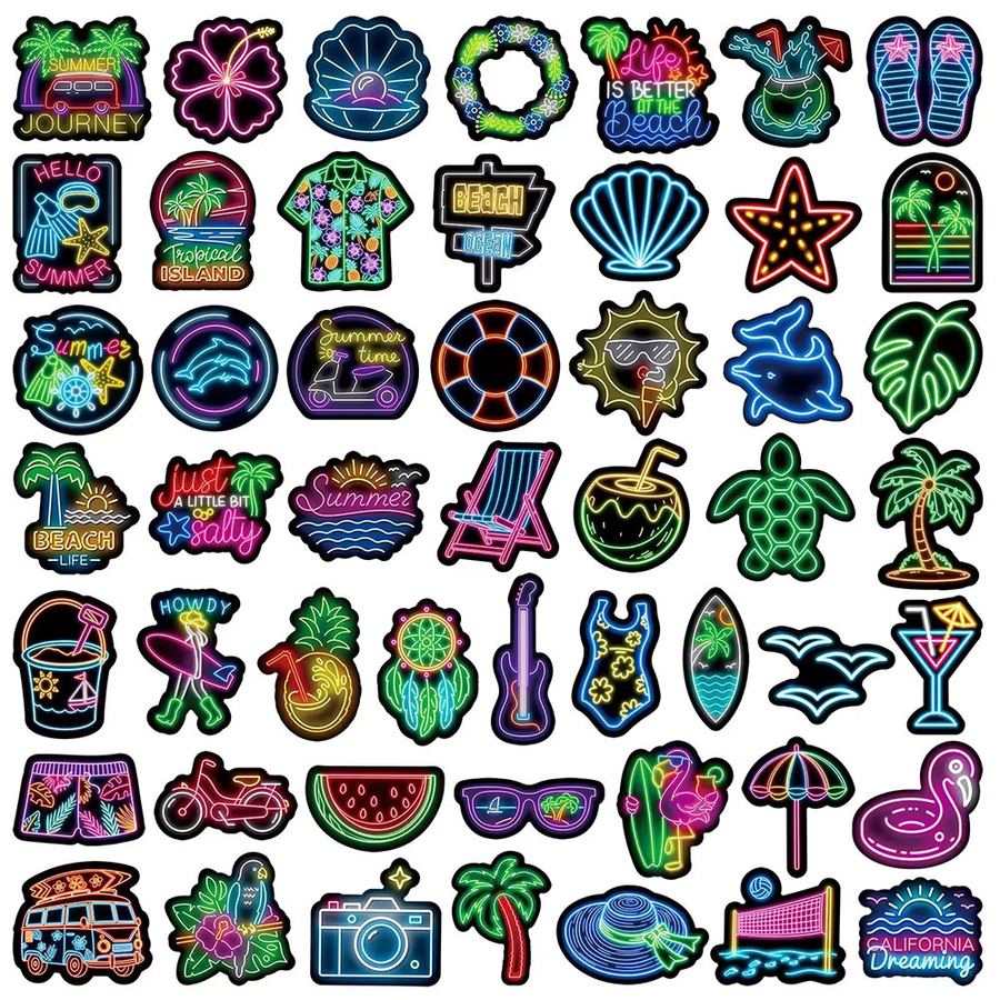 Rspctou Sommer-Strand-Neonlicht-Aufkleber, Cartoon, Multicolor - Bild 3