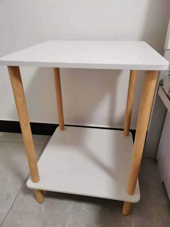 Moderner Nachttisch MOYU in Weiß mit Holzbeinen und offenen Regalen, B/T/H: 60 x 30 x 73 cm - Bild 3