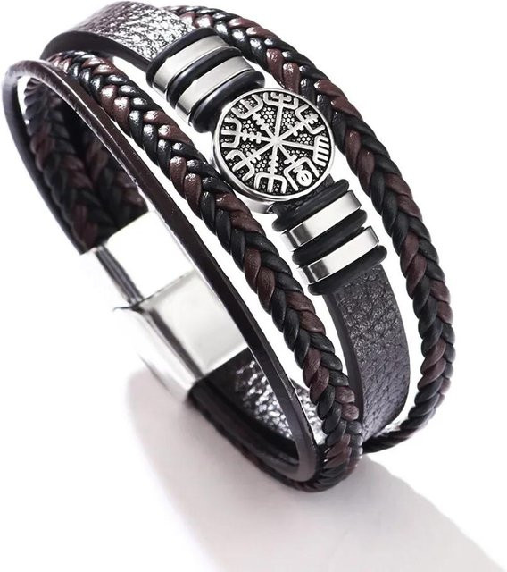 Nakahara Armband, Leder, geflochten, Schwarz, Herren, 21.5cm - Bild 1