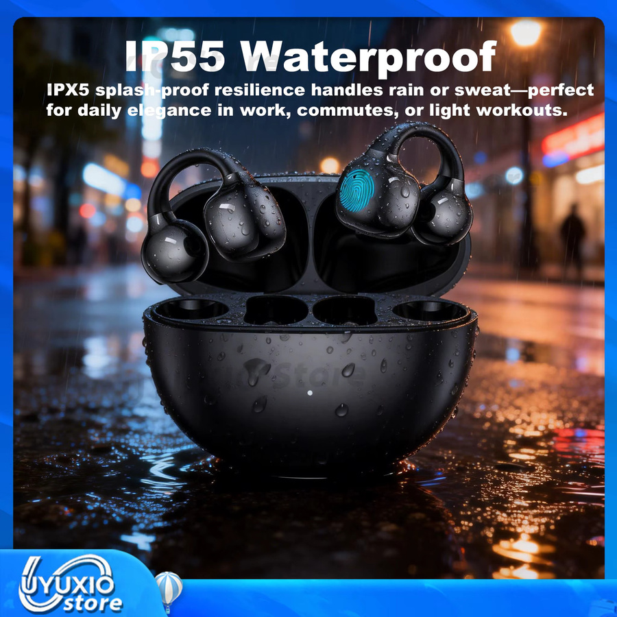 UYUXIO BT 5.4 Clip-On Kabellose Open-Ear-Ohrhörer OWS Earbuds in Schwarz mit 50 Stunden Akkulaufzeit - Bild 4