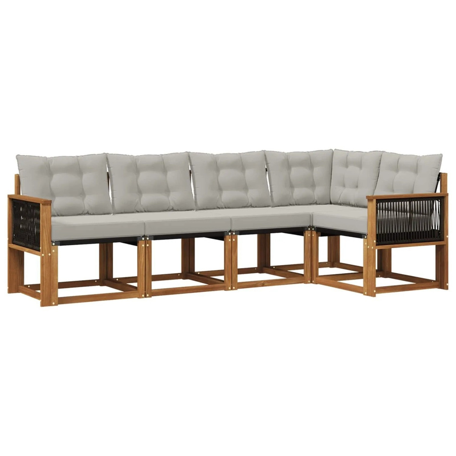 vidaXL Outdoor-Sofagarnitur in L-Form aus massivem Akazienholz und Textilene mit 5 Kissen in Braun und Grau - Bild 2