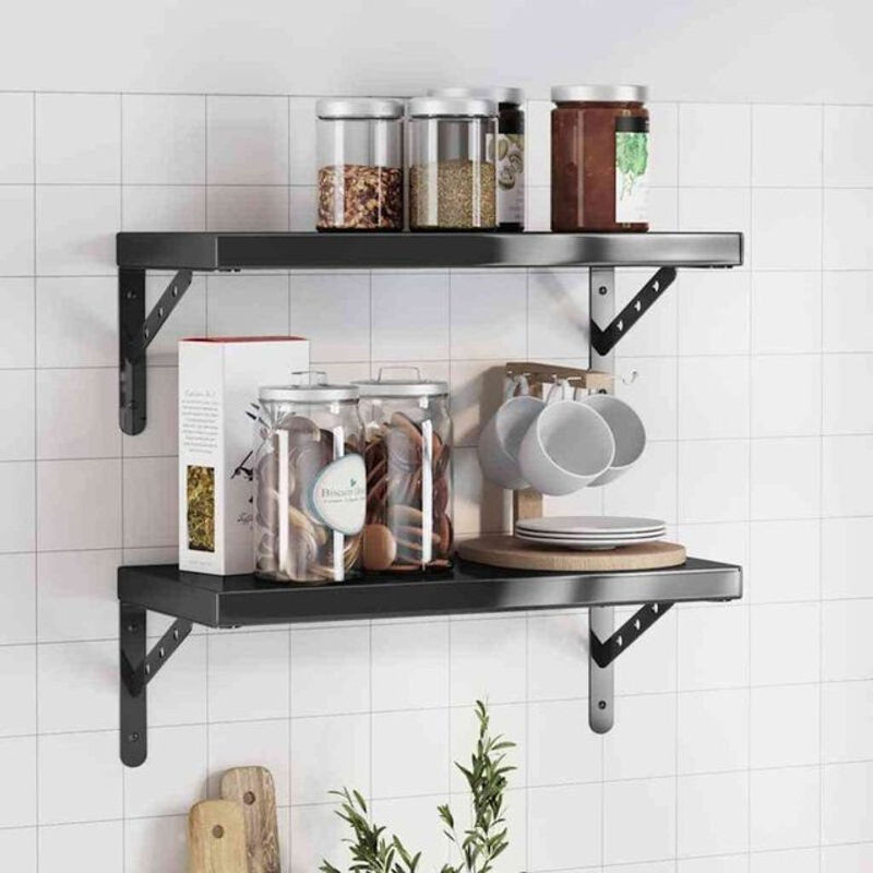 Vidaxl Wandregale 2er Set Schwarz aus Edelstahl minimalistisch B: 50 cm, T: 23,5 cm, H: 3 cm - Bild 1