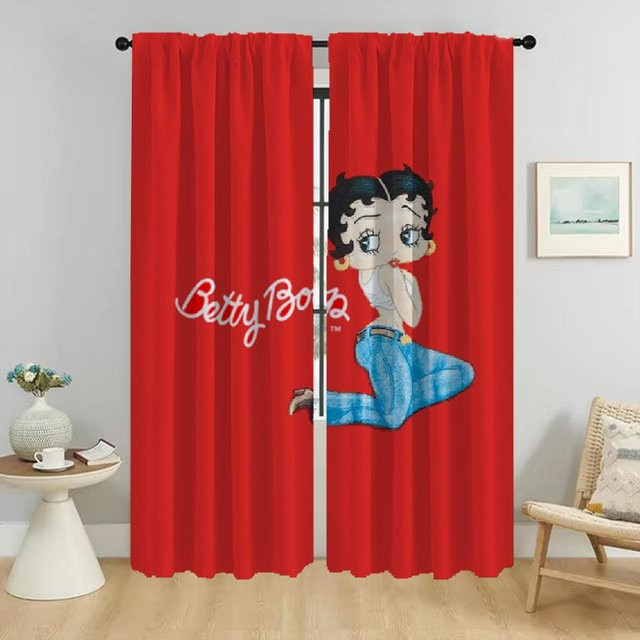 Bettys Boops Tüll-Vorhänge für Wohnzimmer und Schlafzimmer, 2er-Set, Farbe: Rot, Breite: 50 cm, Höhe: 70 cm pro Stück - Bild 1