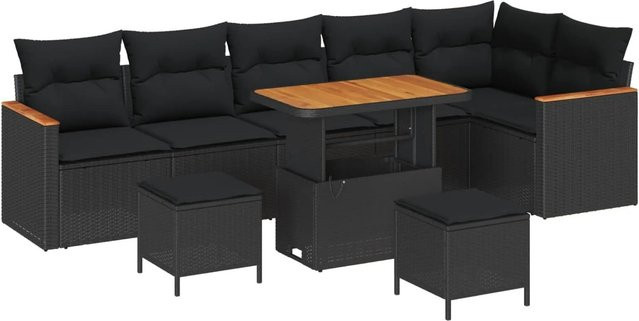 vidaXL Garten-Sofa-Set L-Form in Schwarz mit Polsterkissen, Ottoman und Couchtisch aus Poly-Rattan mit integriertem Stauraum - Bild 1