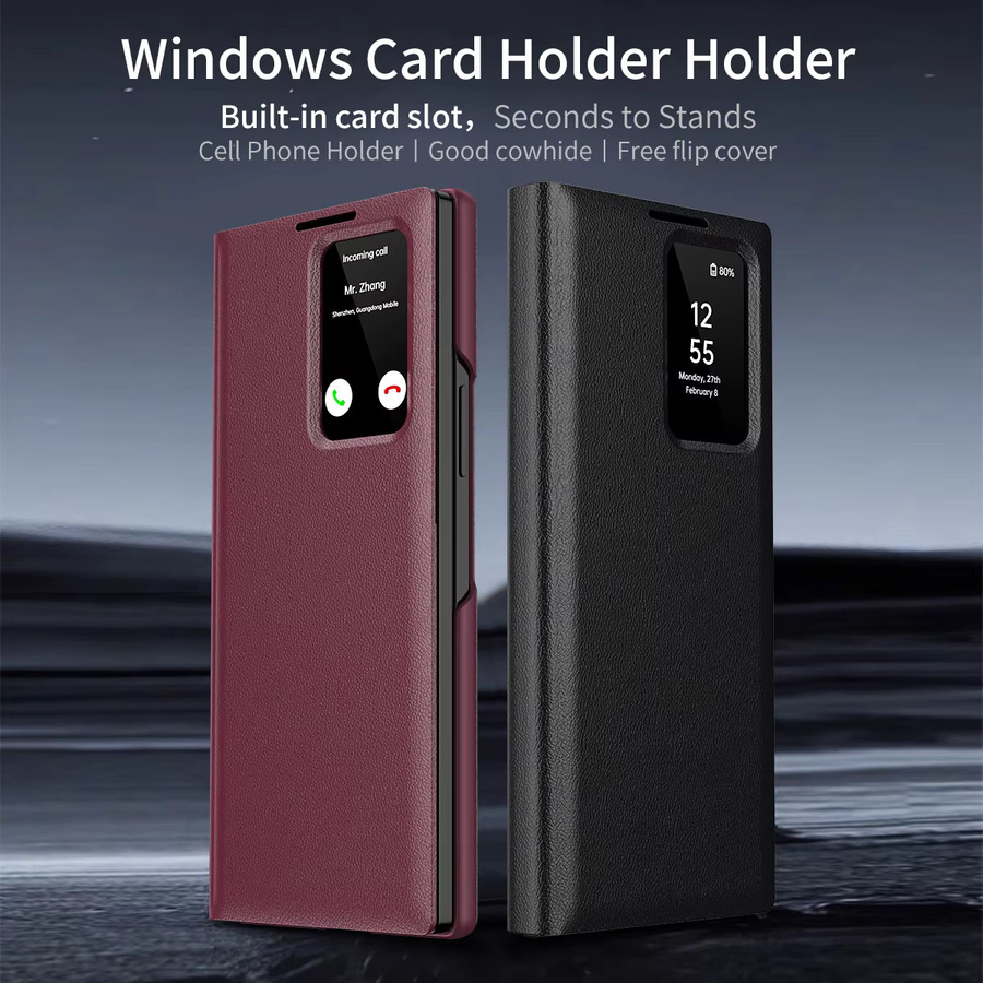 Leder Brieftasche Handyhülle mit Smart Card Insertion und Scharnierschutz für Samsung Galaxy Z Fold 7 6 5 4 3 in Schwarz - Bild 1