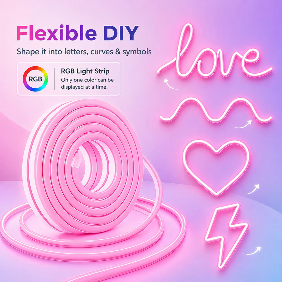Flexible RGB LED Neon Flex Lichterkette mit App- und Fernbedienung, IP67 Wasserdicht, Musik-Sync und Timer-Funktion, Multicolour 24V Neon-Lichtstreifen für Innenräume und Party - Bild 2