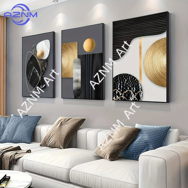 3-teiliges Leinwand-Poster-Set von Livi mit abstrakter geometrischer Marmorkunst in Multicolour für deine Wanddekoration - Bild 1