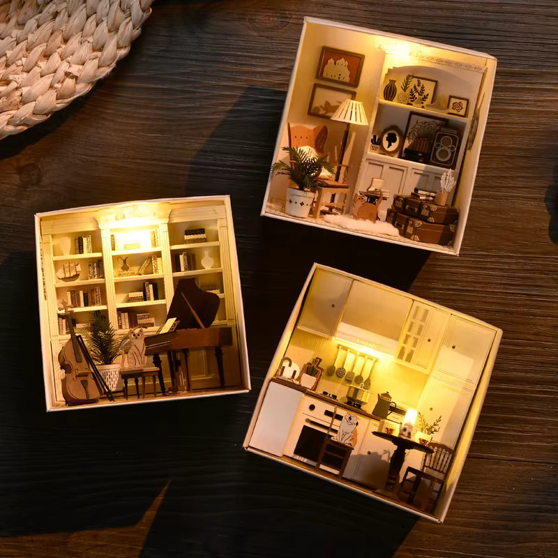 zuuton Holz Mini Puppe Haus DIY Kit, mit LED, Set / Bundle - Bild 2
