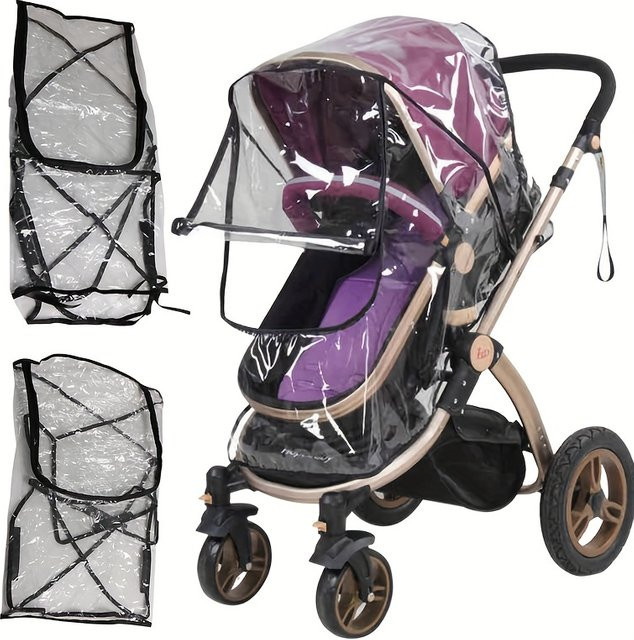 Universeller wasserdichter Regenschutz und Windschutz für Kinderwagen und Buggy, transparent - Bild 1