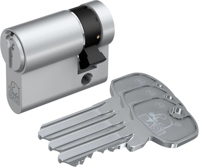 BASI Profil-Halbzylinder Verschiedenschließend in Silber, Messing, 10/65 mm - Bild 1