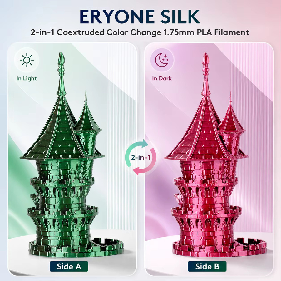 ERYONE Seiden-PLA-Filament 1,75mm Zweifarbig Glänzend, 5kg Großpackung (5 x 1kg) in Rot und Blau - Bild 4
