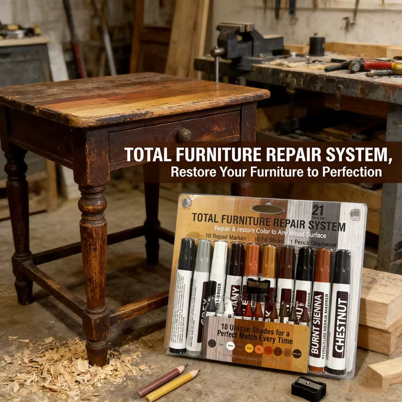 6-21-teiliges Möbelreparatur-Set mit Markier- und Füllstiften zur Reparatur von Kratzern, Flecken und Dellen auf Holz- und Kunststoffoberflächen - Bild 5