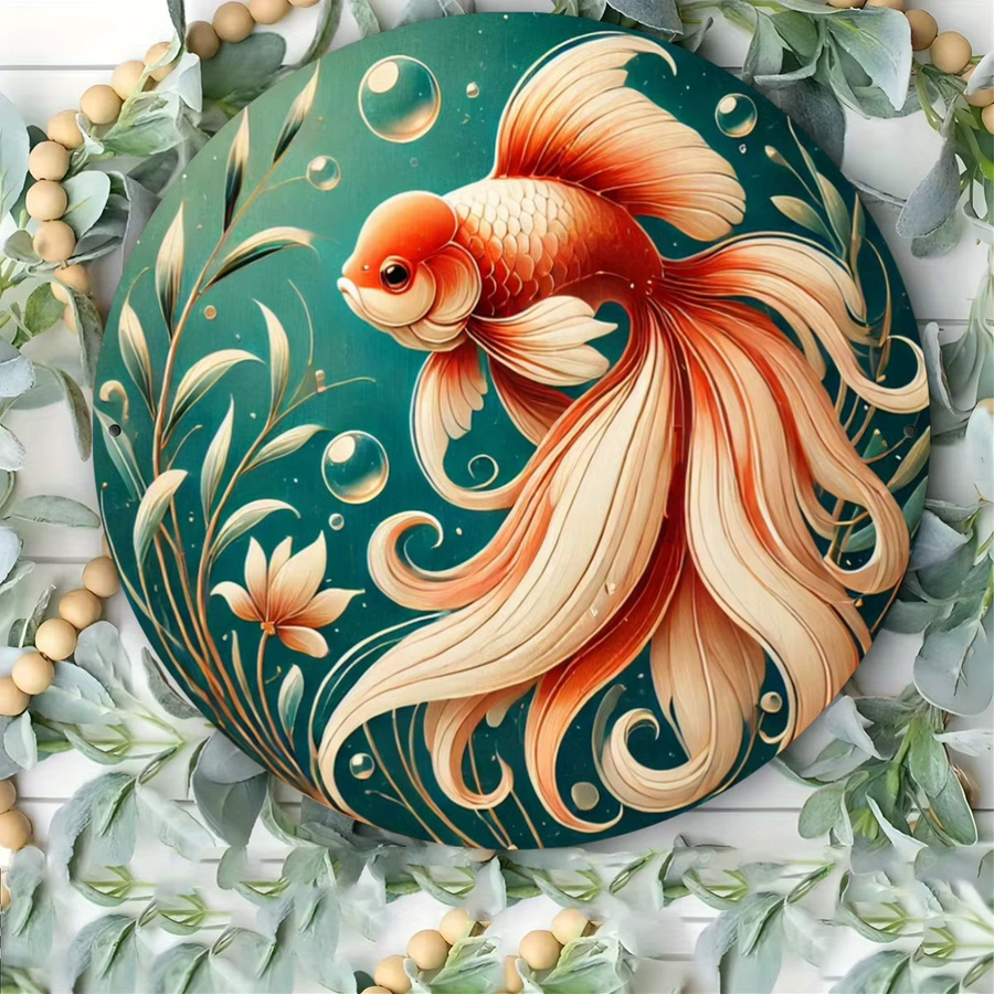 Potdemiel Goldfisch Wanddekor aus Metall in Gold, modernes geprägtes Fisch-Kunstwerk für Zuhause und Büro - Bild 2