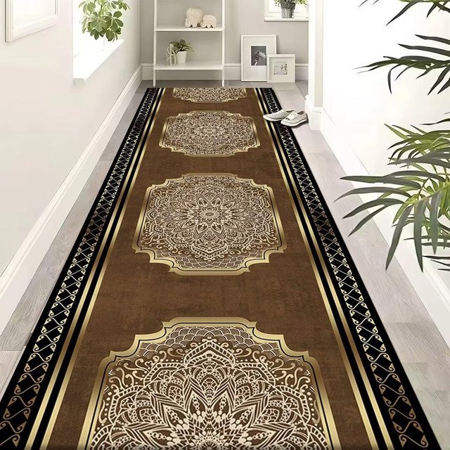 Karpetti Flur Teppich Läufer in Gold, rutschfest und waschbar, modernes geometrisches Design, B/T: 80 x 300 cm - Bild 1