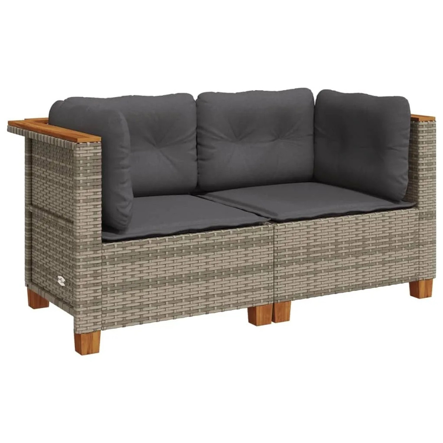 vidaXL Garten-Ecksofa Set aus Polyrattan in Grau mit Kissen, 2 Stück - Bild 2