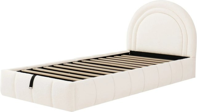 Merax Polsterbett mit Hydraulik und Bouclé-Bezug in Beige, B/T/H: 90 x 200 cm - Bild 1