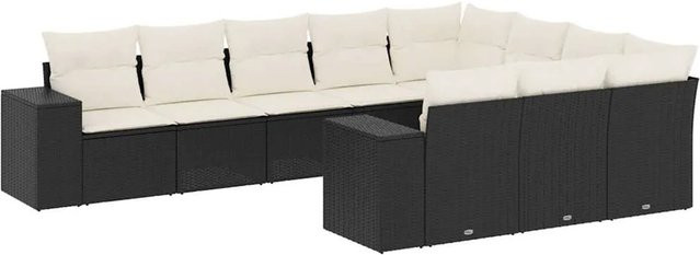 vidaXL 10-teilige Garten-Sofagarnitur aus Polyrattan in Schwarz mit Kissen und Armlehnen - Bild 1