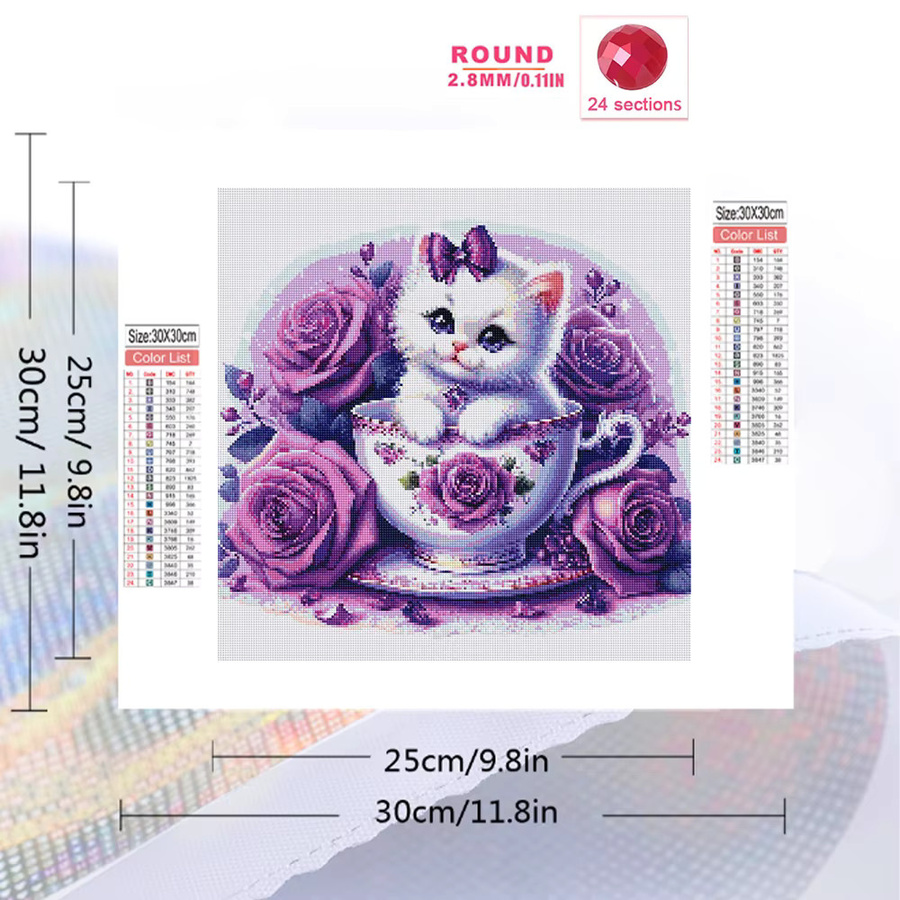 Evershine Diamantmalerei DIY Set mit Katzen-Motiv und Teetasse in Multicolor als Mosaik-Stickerei mit Strass-Steinen - Bild 2