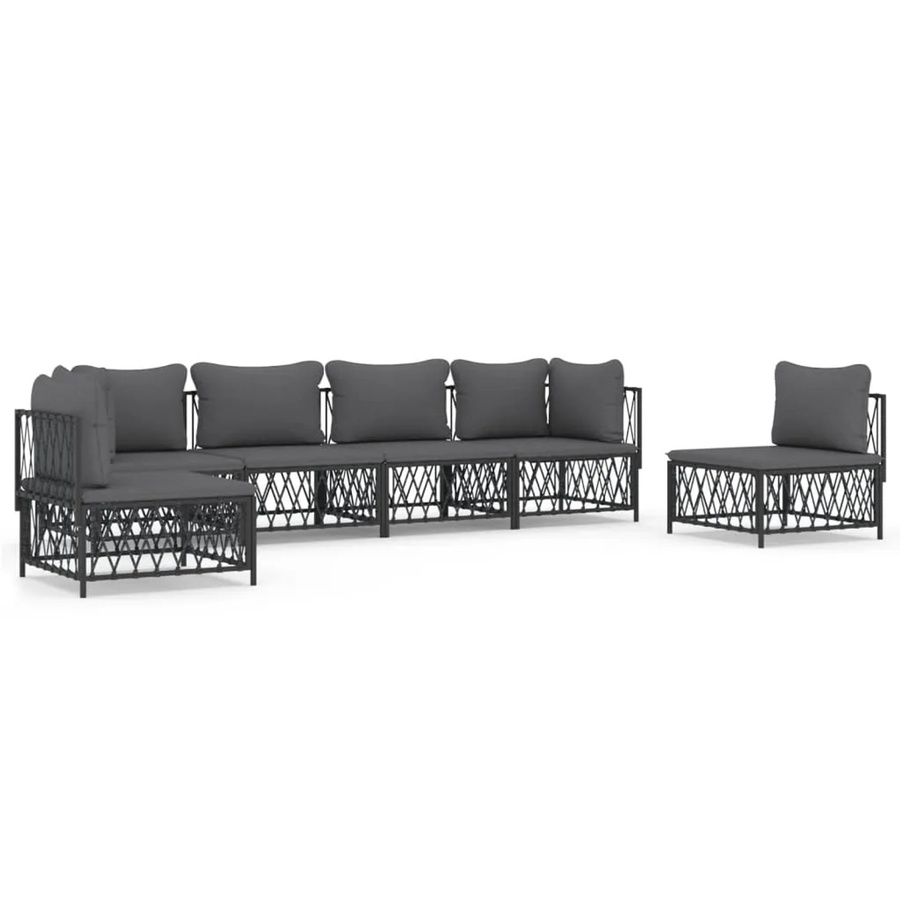 vidaXL 6-tlg Garten-Lounge-Set in L-Form mit Kissen, Anthrazit, pulverbeschichteter Stahl und Textilene - Bild 2