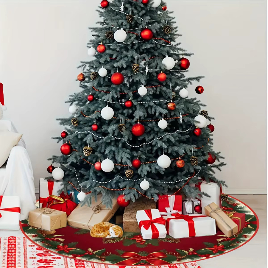 VIKAMA Weihnachtsbaumrock Wintergrüße in Rot mit floralem Design für Innen und Außen - Bild 2