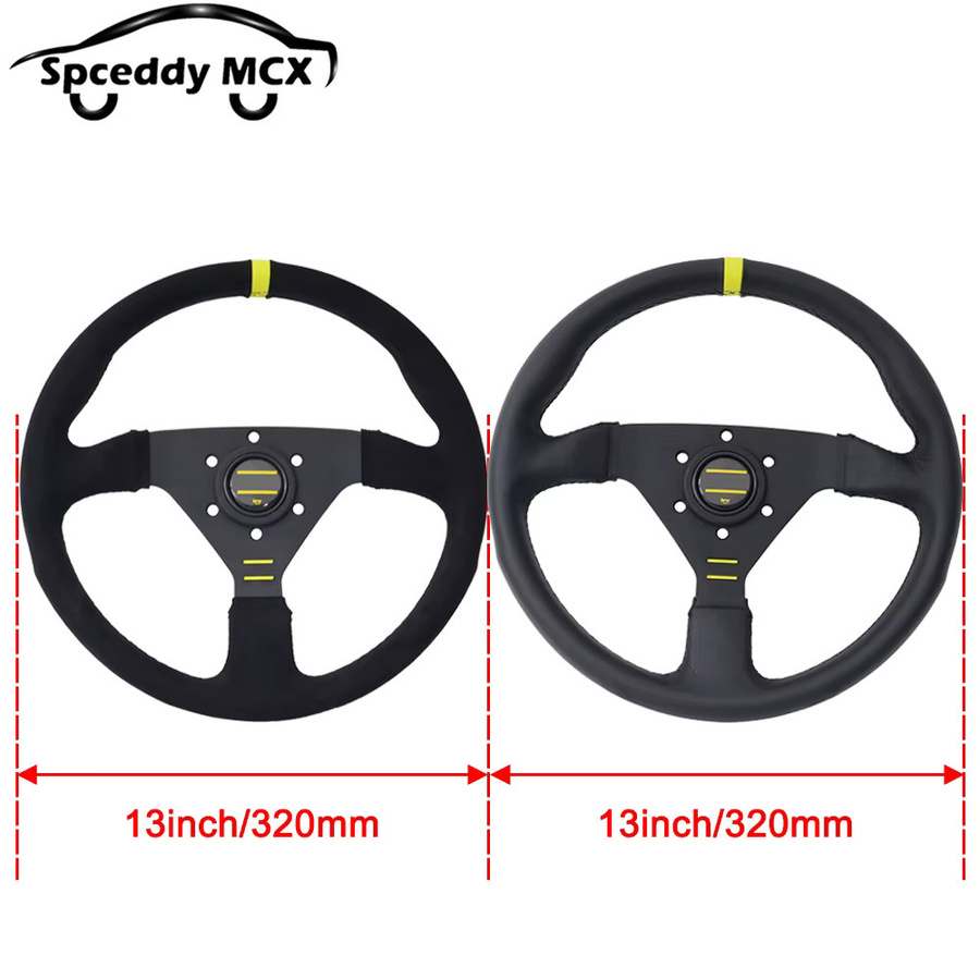 Spceddy MCX Wildleder-Lenkrad in Schwarz, 13 Zoll, flaches Racing-Sport-Lenkrad aus echtem Leder, Universal 251110 - Bild 2