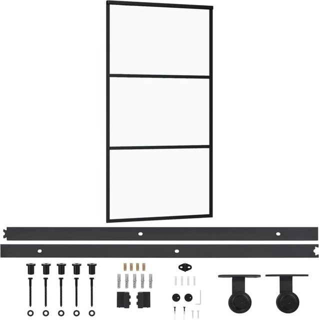 vidaXL Schiebetür aus ESG-Glas und Aluminium in Schwarz, Breite: 102 cm, Höhe: 205 cm - Bild 1